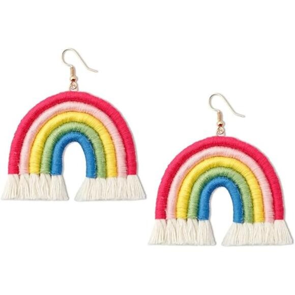 Boho Rainbow Layered Tassel Earrings Handmade Macrame Fringe Drop Earrings Gift - Picture 8 of 8